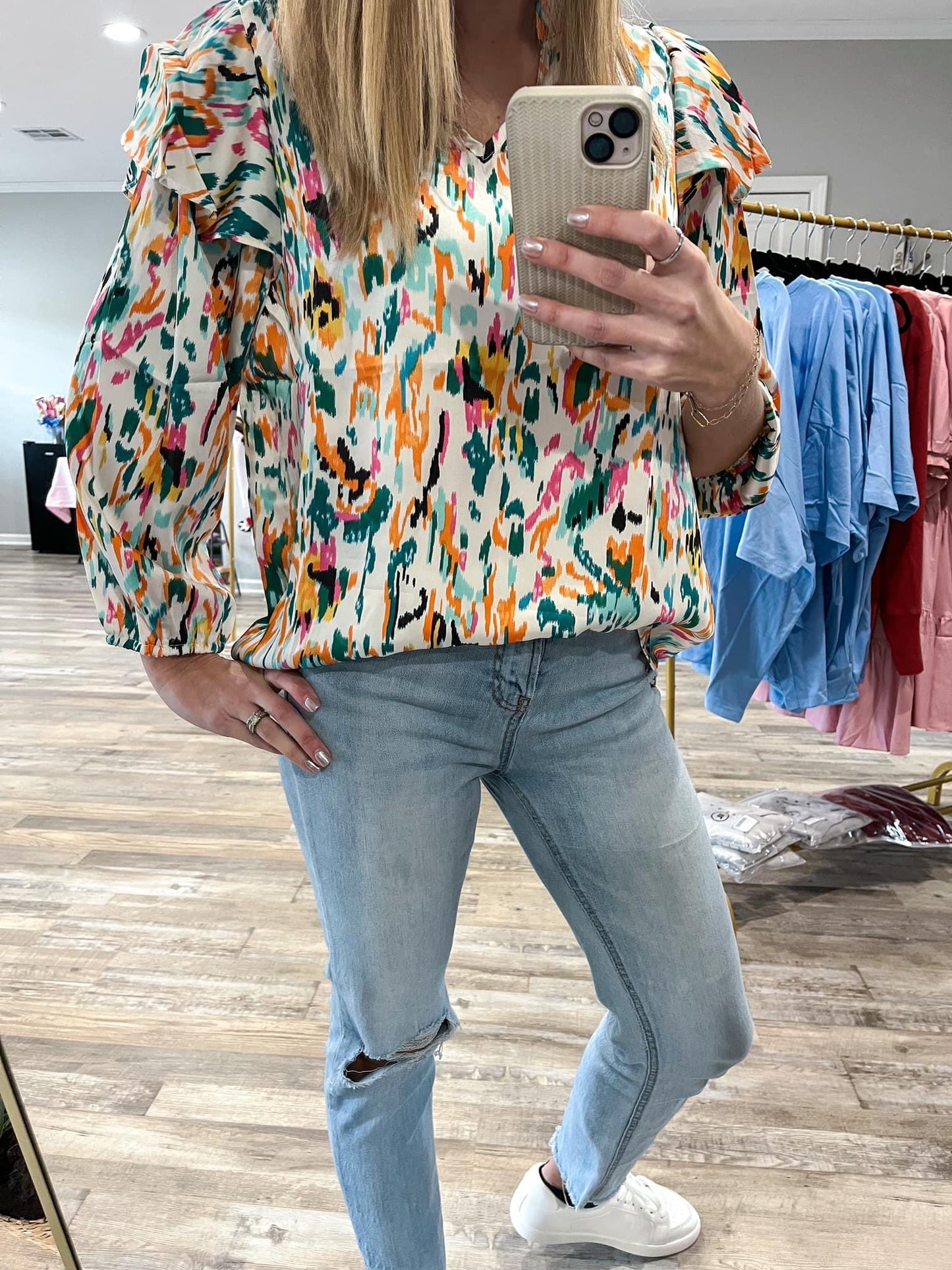 Watercolor Ruffled Blouse Top