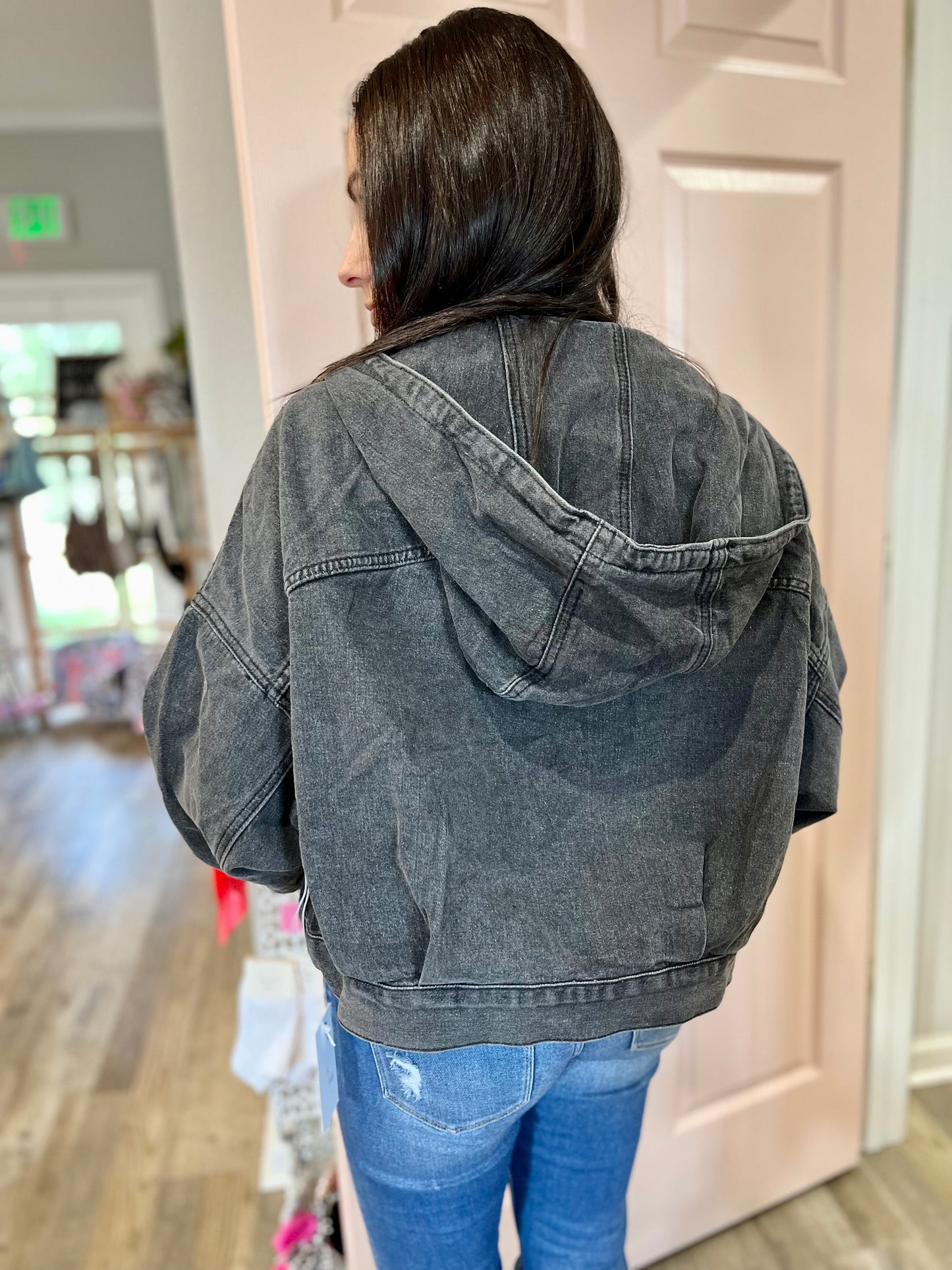 Black Hooded Denim Jacket