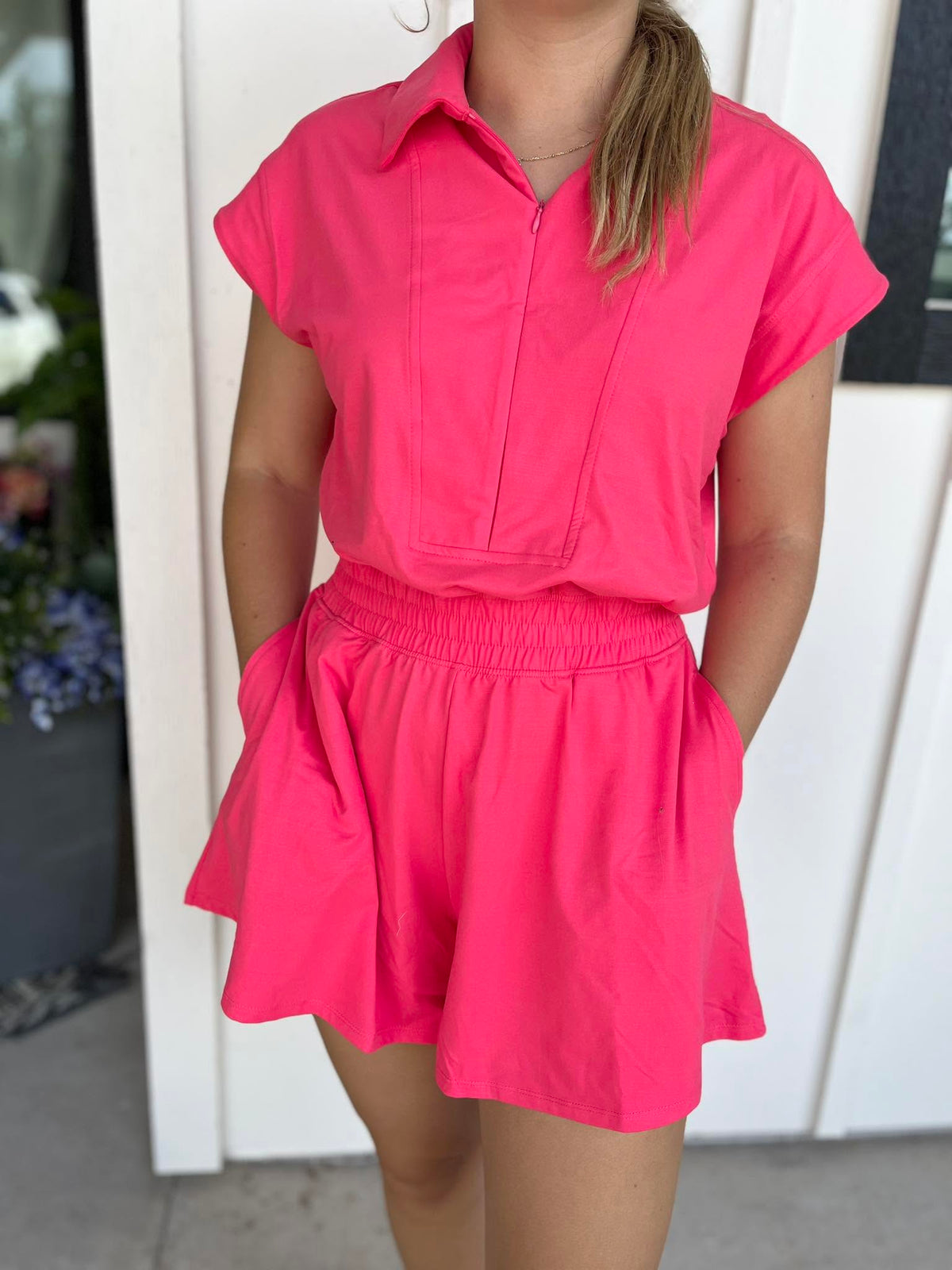Flamingo Quarter Zip Romper
