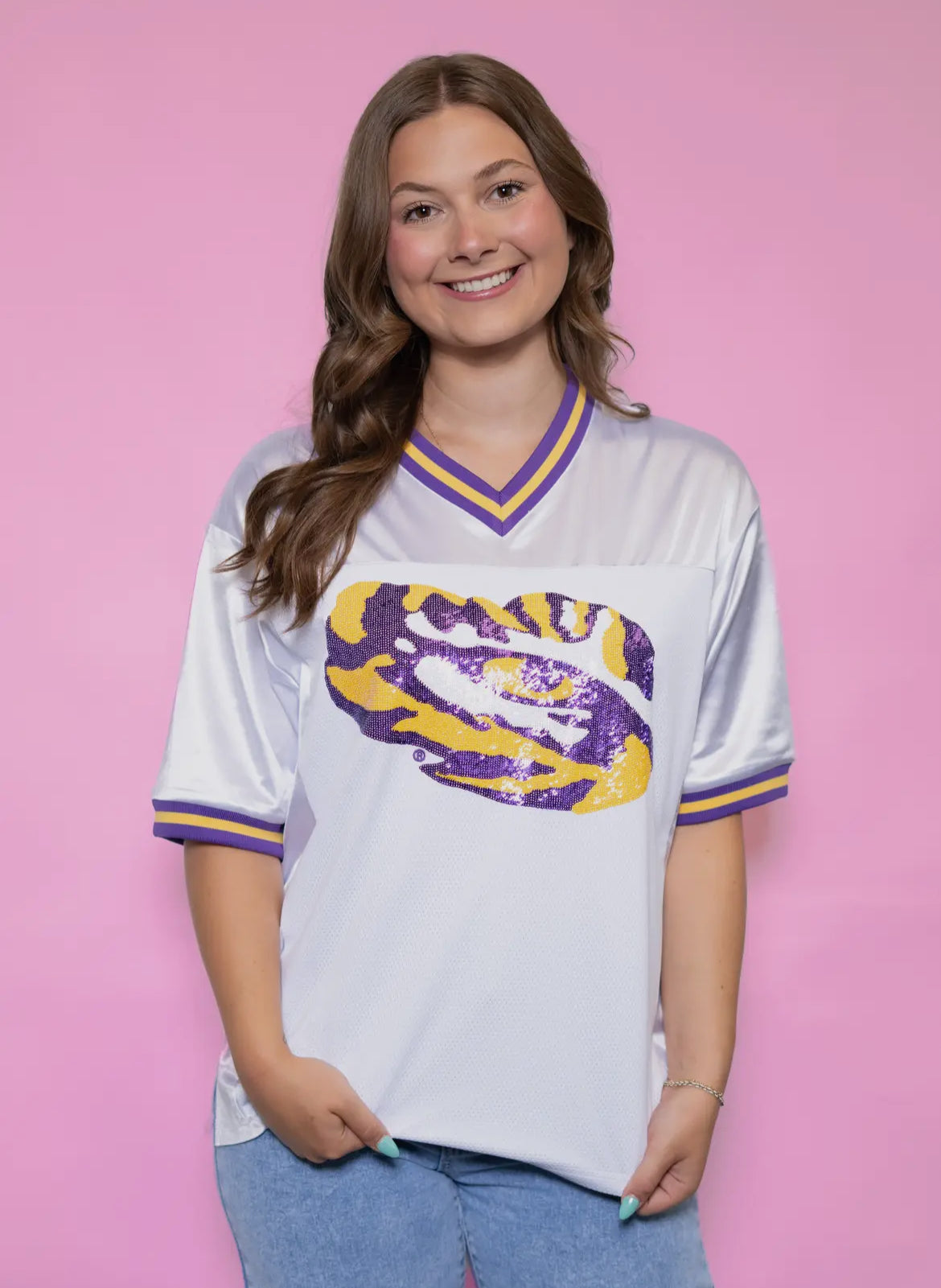 LSU Tiger Eye (Licensed) | Women's Sequin Design Football Jersey