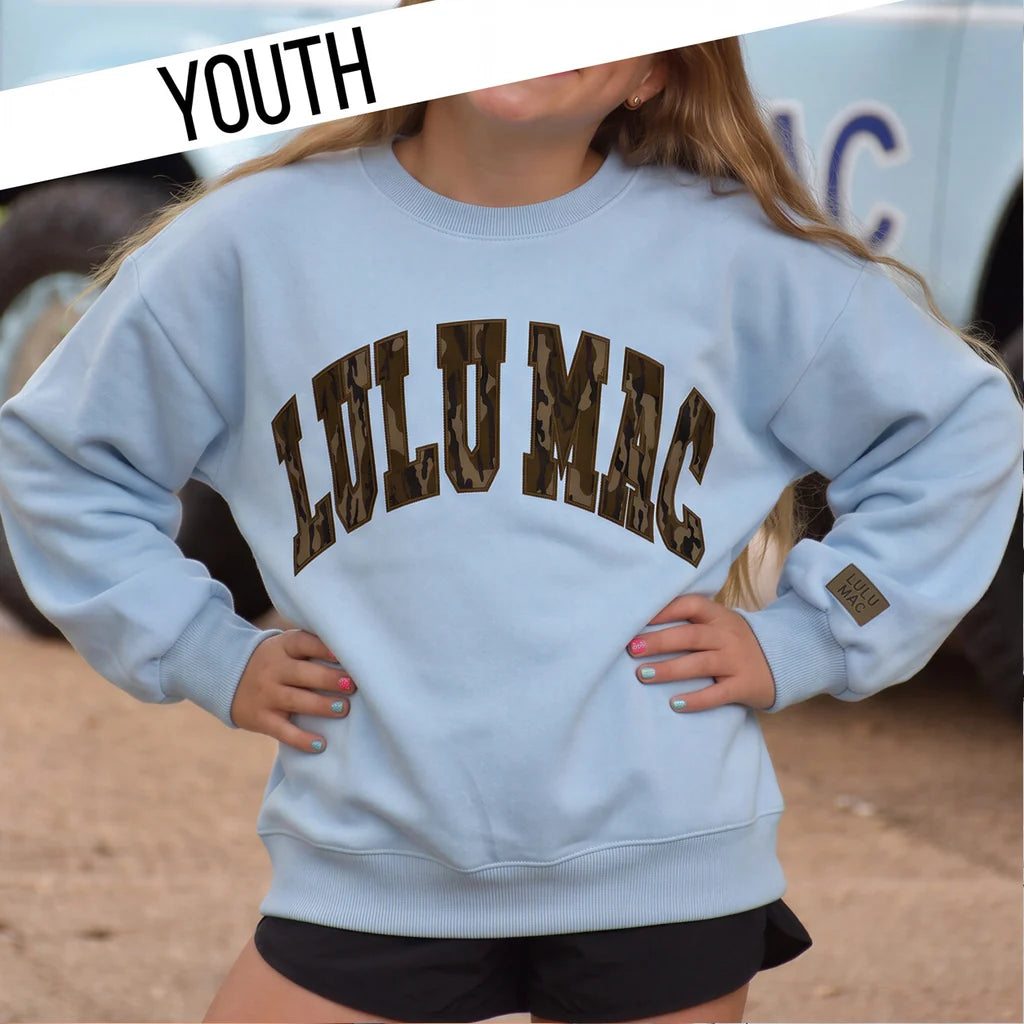 Youth Lulu Mac LIGHT BLUE W/ MOSSY OAK BOTTOMLAND PREORDER