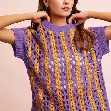 Purple/Gold Open Knit Top- PREORDER