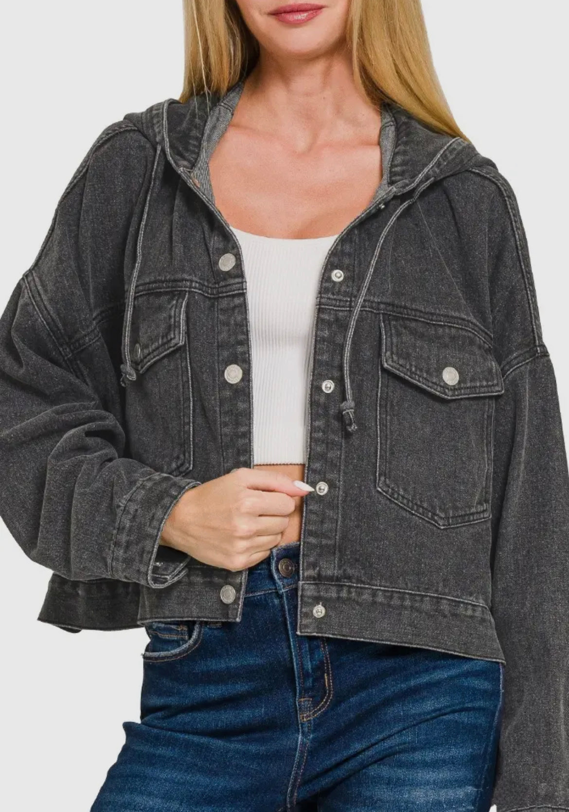 Black Hooded Denim Jacket