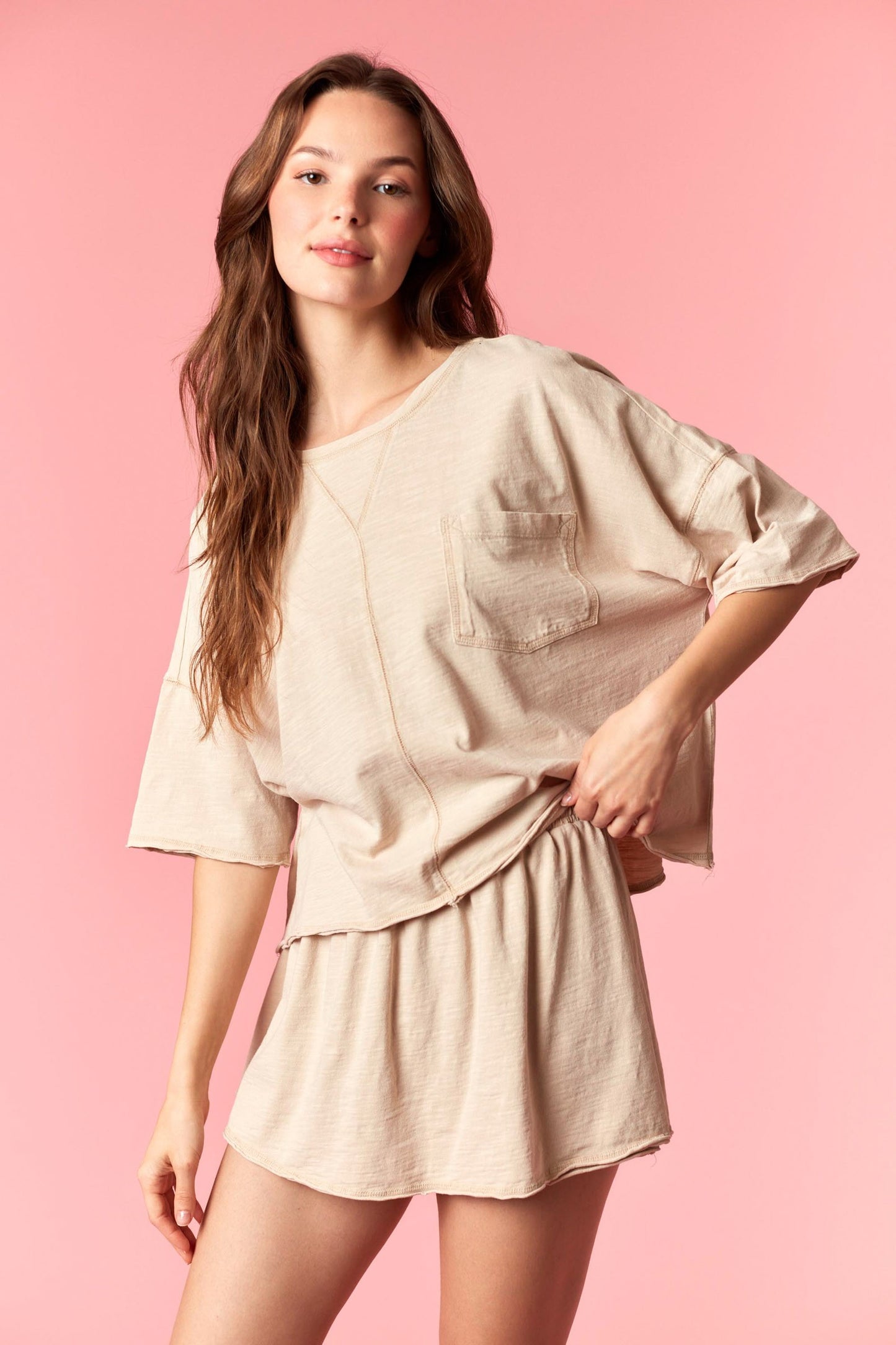Beige Jersey Skort Set