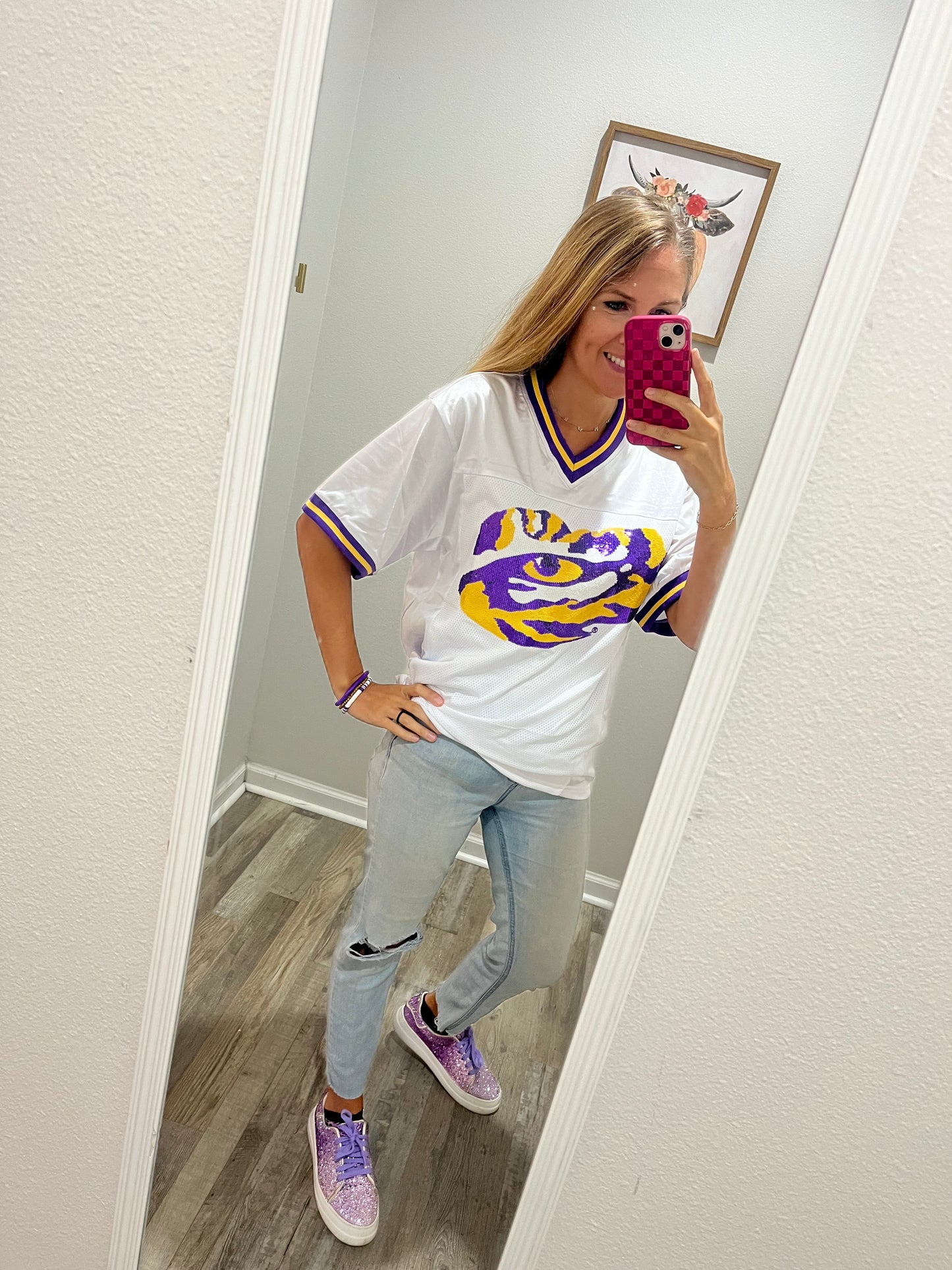 LSU Tiger Eye (Licensed) | Women's Sequin Design Football Jersey