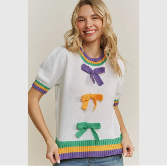 Mardi Gras Bow Puff Sleeve