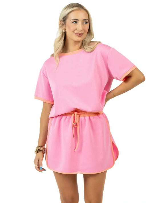 Pink & Orange Scuba Skirt Set