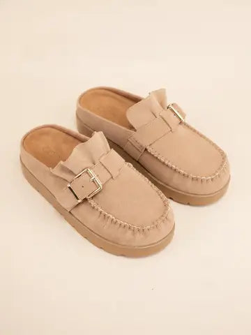 Taupe Suede Platform Mules PREORDER