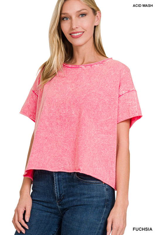 Fuchsia Crop Boyfriend Tee
