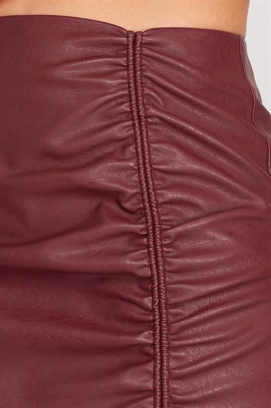 Faux Leather Ruched Skirt