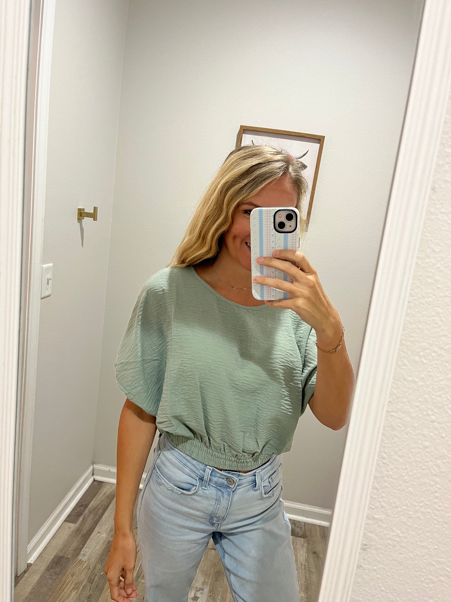 Sage Crinkle Crop Top