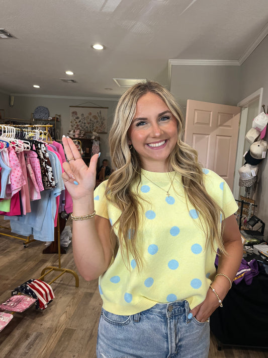 Lemon/Blue Polka Dot Top