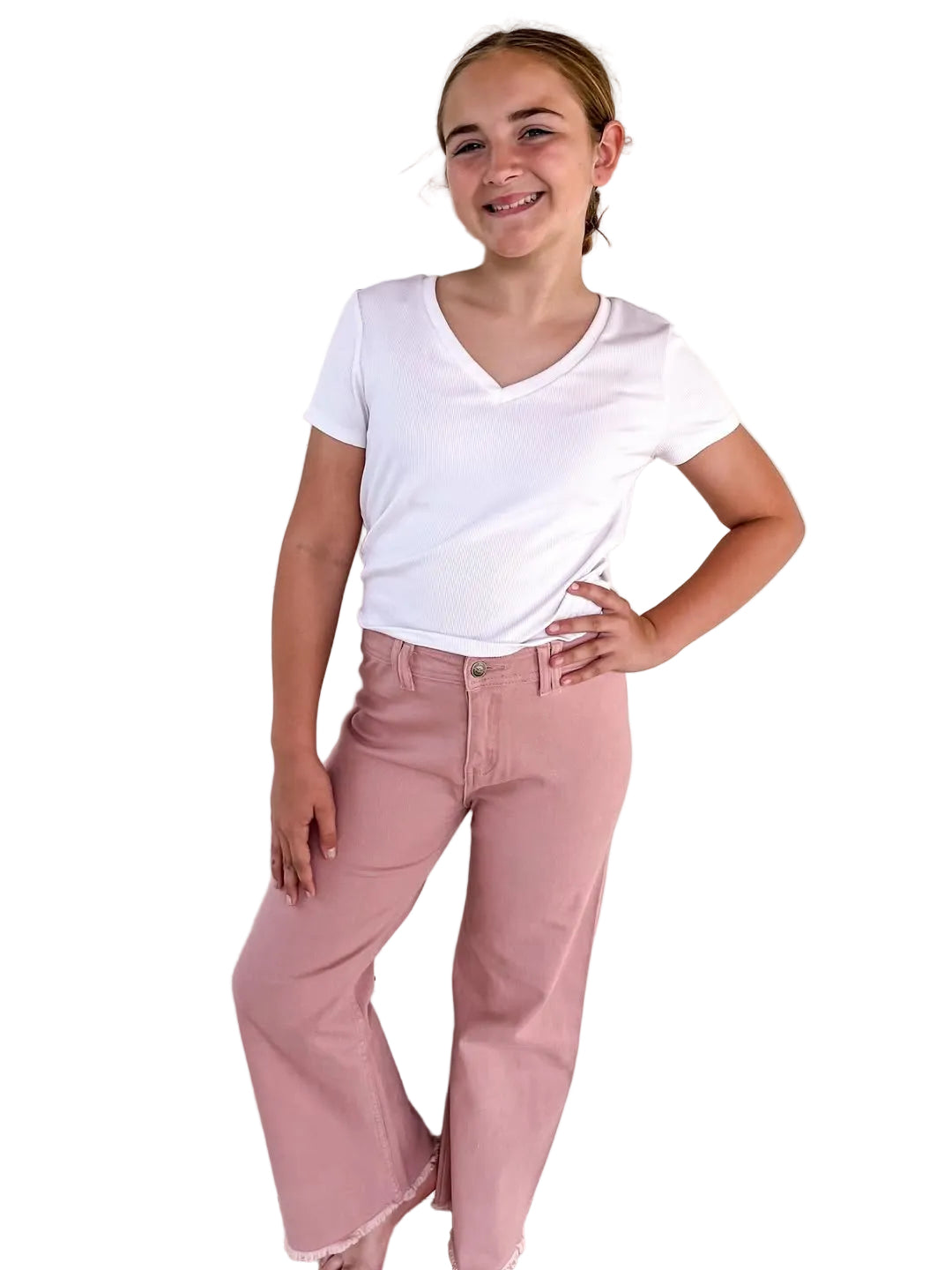 Tween Girls Blush Wide Leg Denim Pants