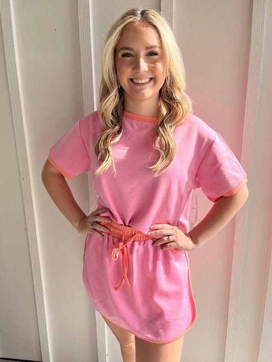 Pink & Orange Scuba Skirt Set