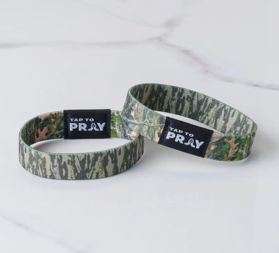 Tap to Pray Wristband- Forest & Tree Bark Camo