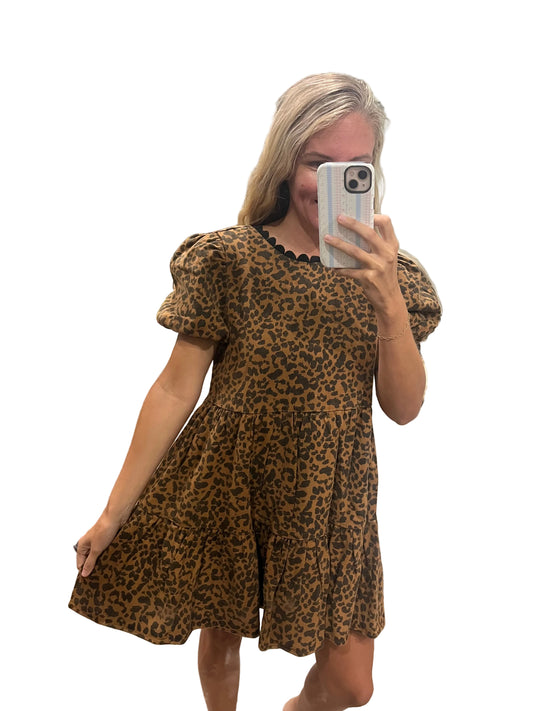 Washed Denim Leopard Dress