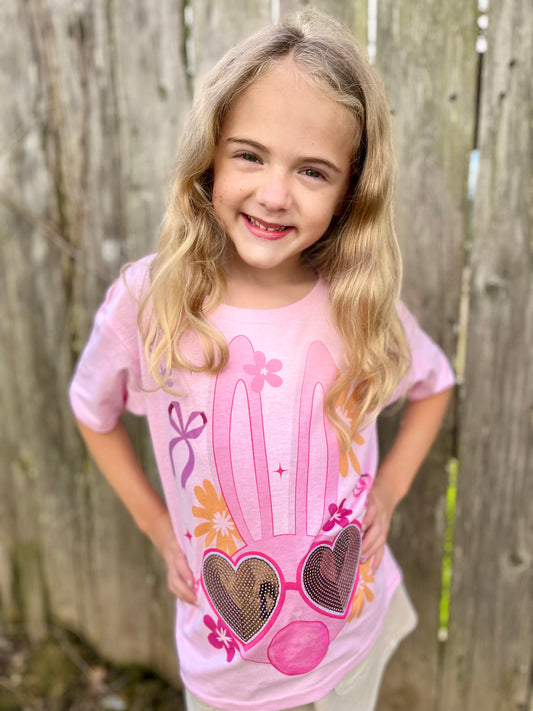 Youth Sequin Sunglasses Easter Bunny Graphic T-Shirt
