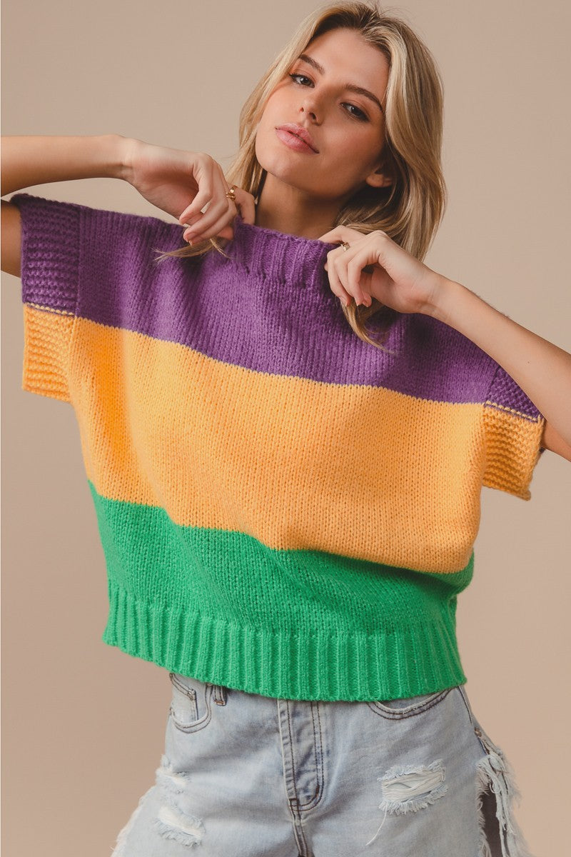 Mardi Gras Color Block Sweater