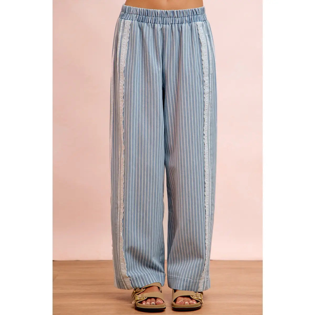 Stripes Lace Denim Pants