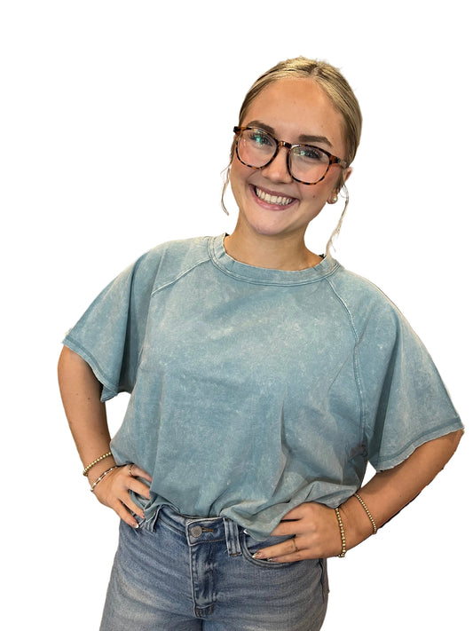 Blue Grey Crop Boyfriend Tee