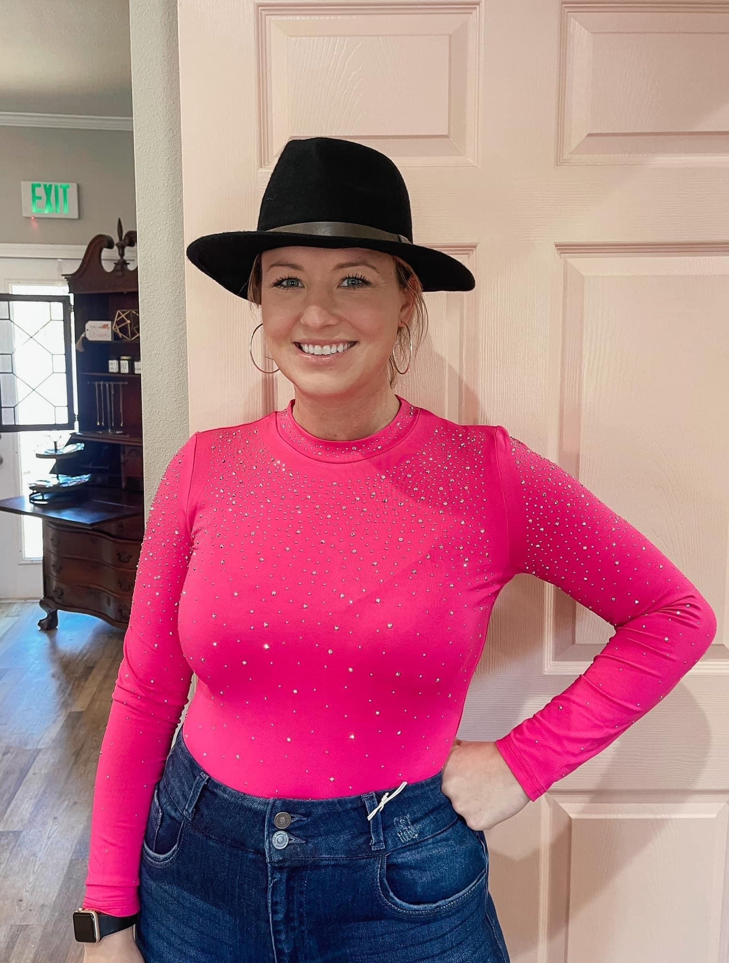 Pink Rhinestone Bodysuit