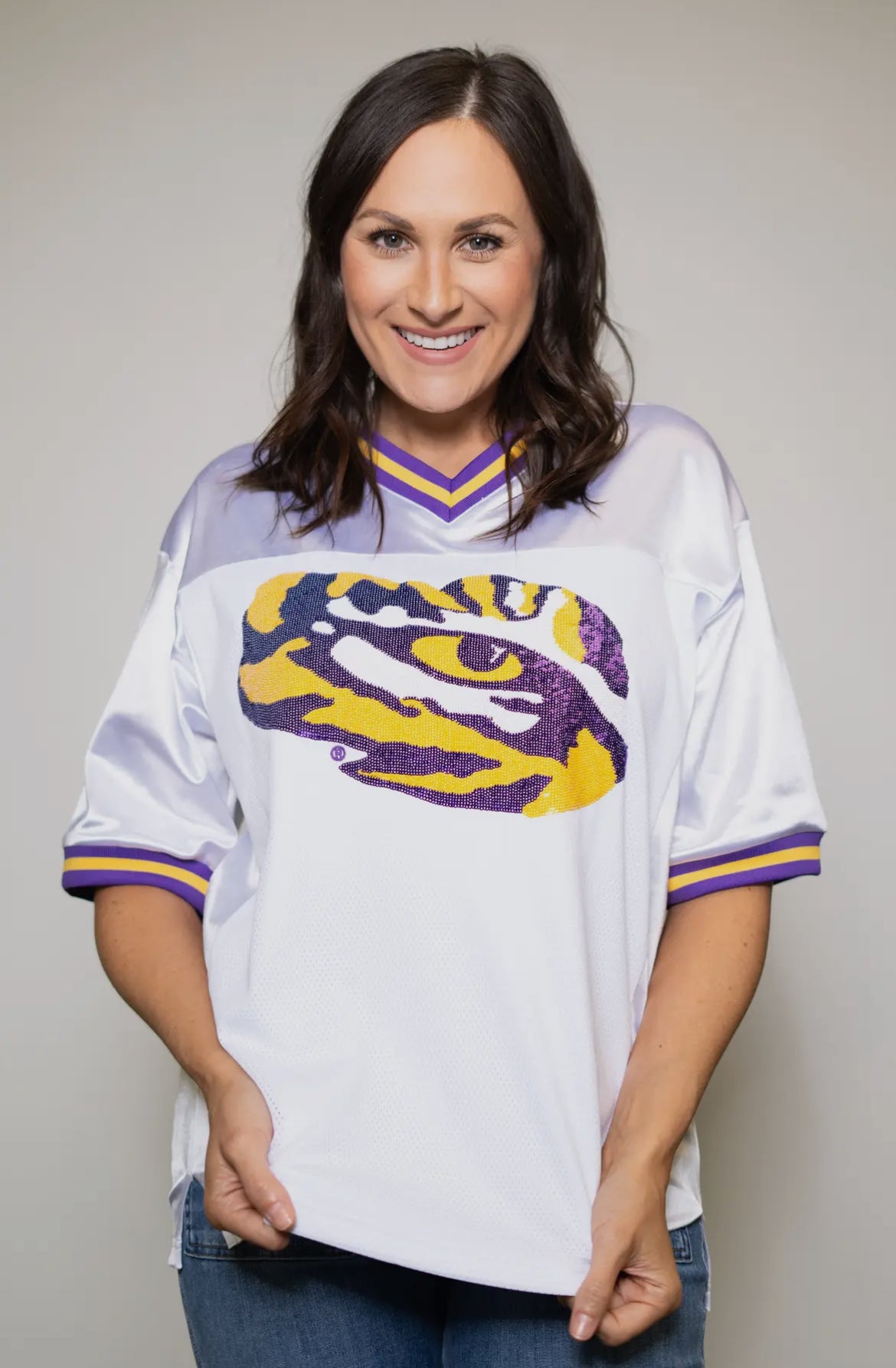 LSU Tiger Eye (Licensed) | Women's Sequin Design Football Jersey