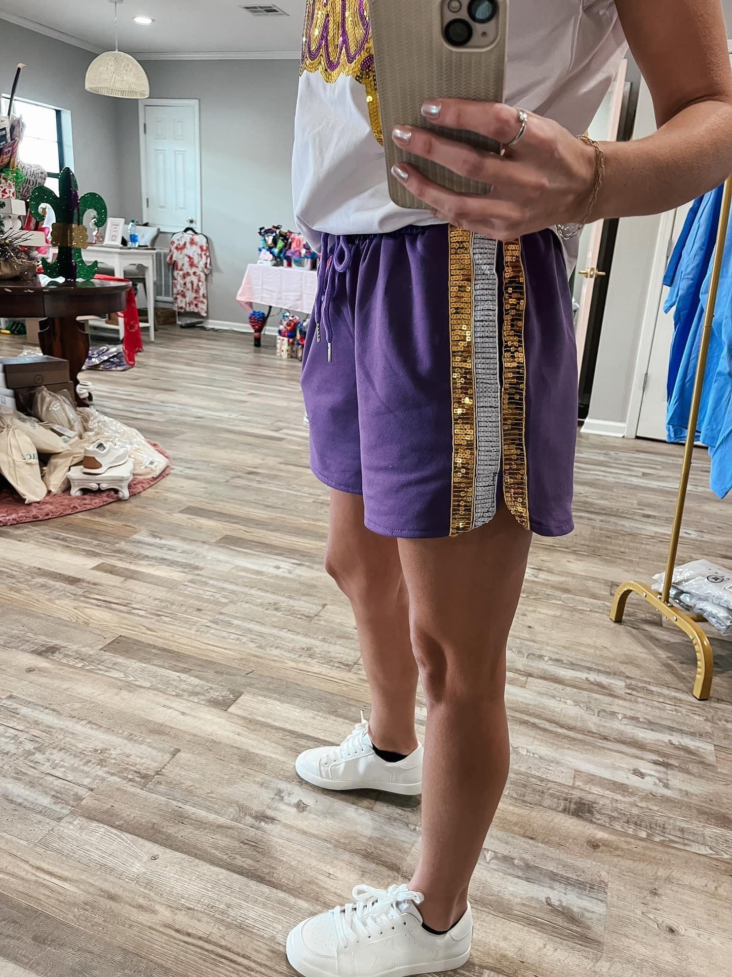Purple/Gold Sequin Shorts