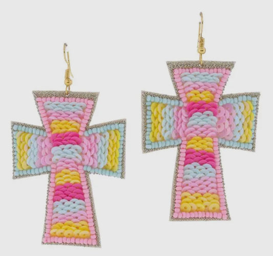 Beaded & Sequin Cross Earrings