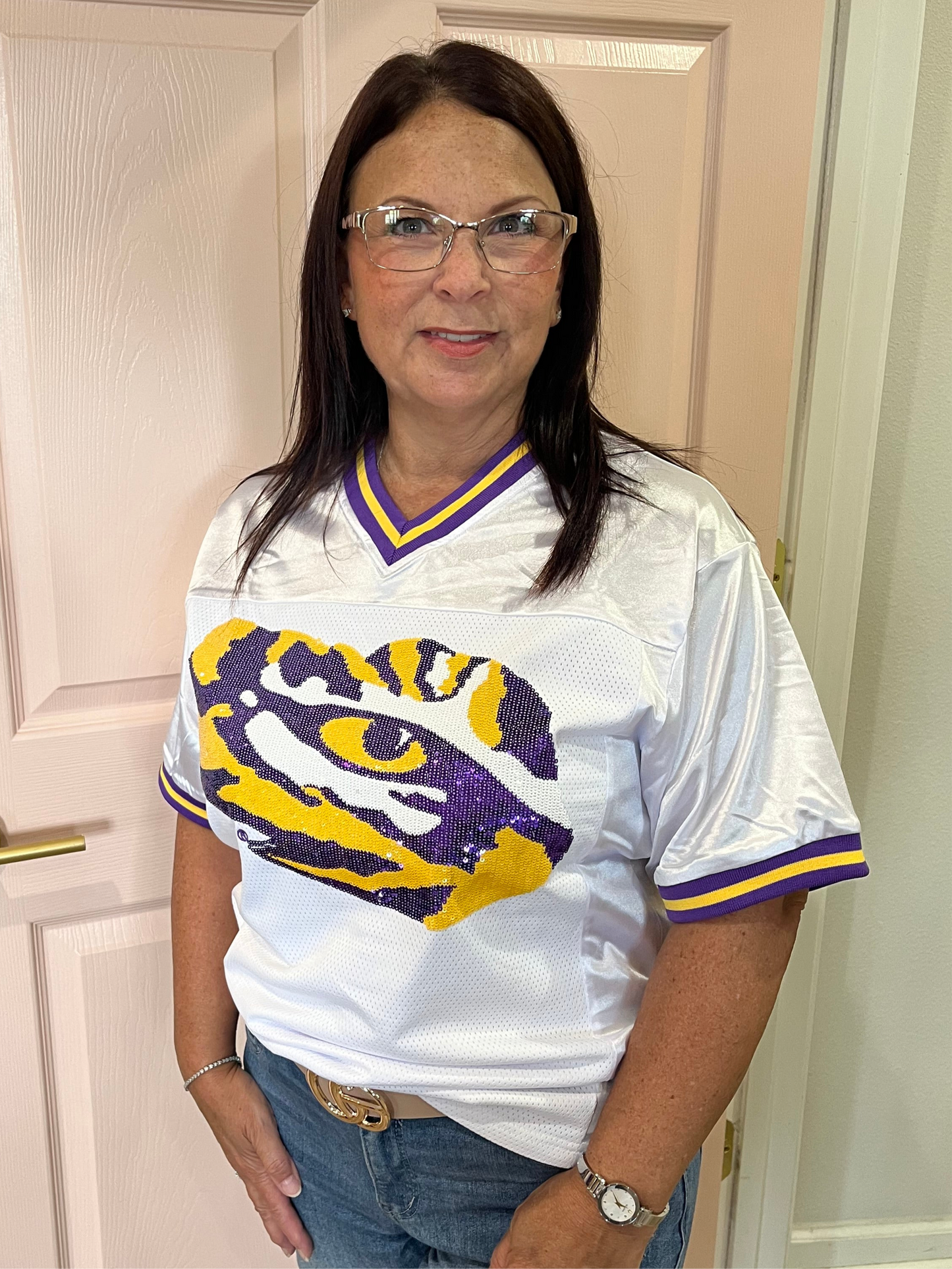 LSU Tiger Eye (Licensed) | Women's Sequin Design Football Jersey