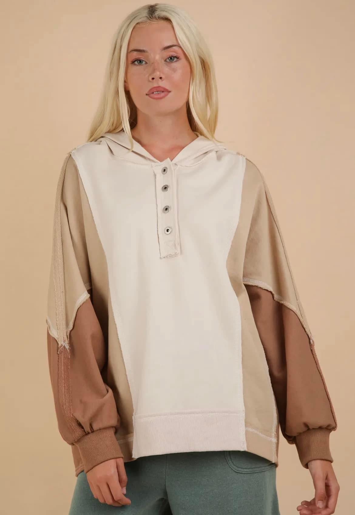 Plus Color Block Knit Hoodie