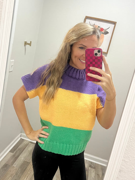 Mardi Gras Color Block Sweater