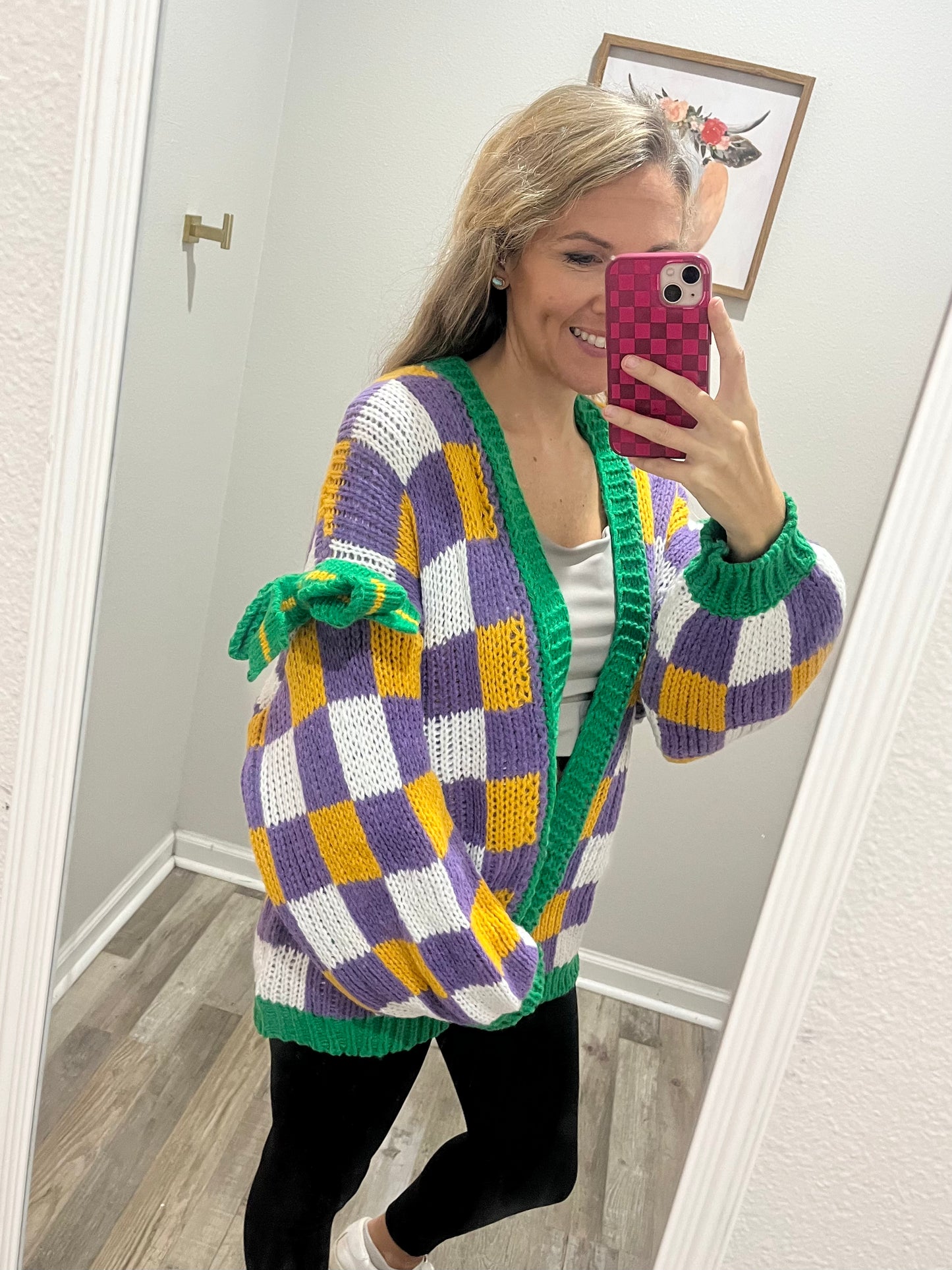 Mardi Gras Checker Cardigan