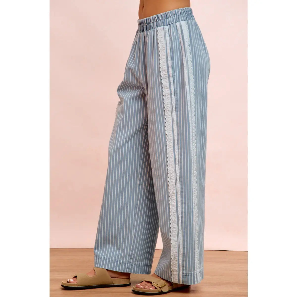 Stripes Lace Denim Pants