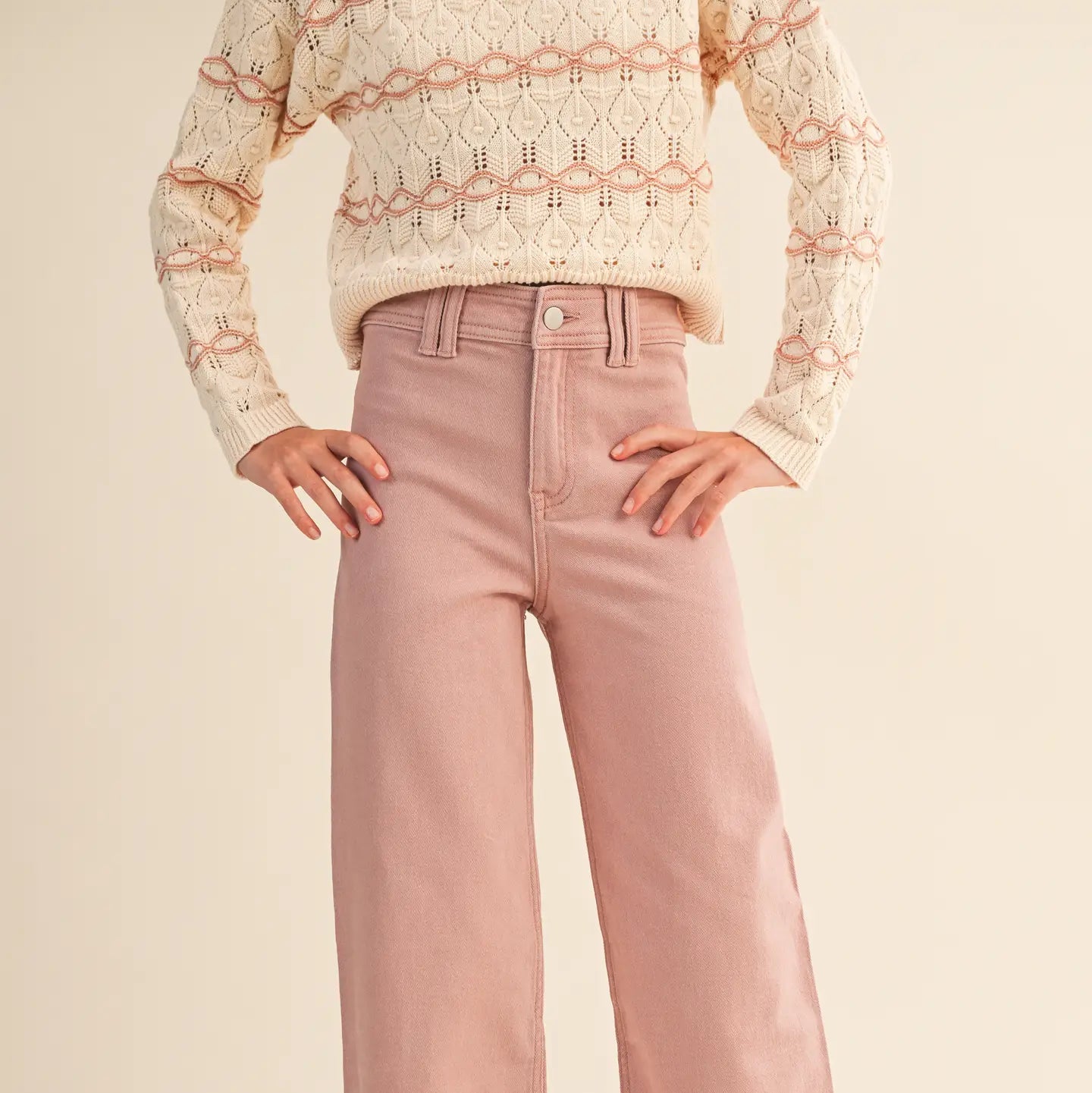 Tween Girls Blush Wide Leg Denim Pants