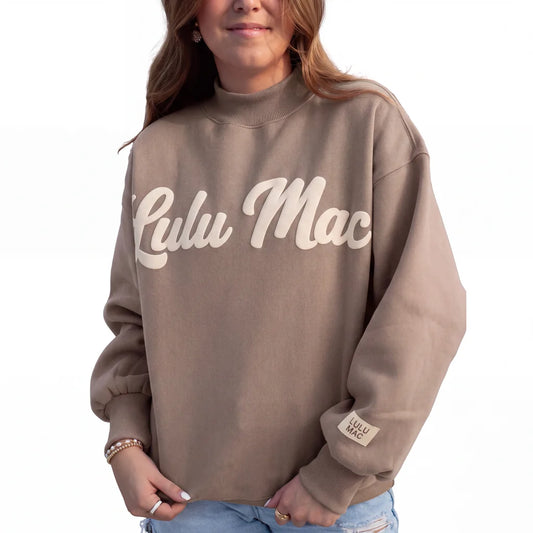 Brown/Cream Lulu Mac Script Mockneck Pullover