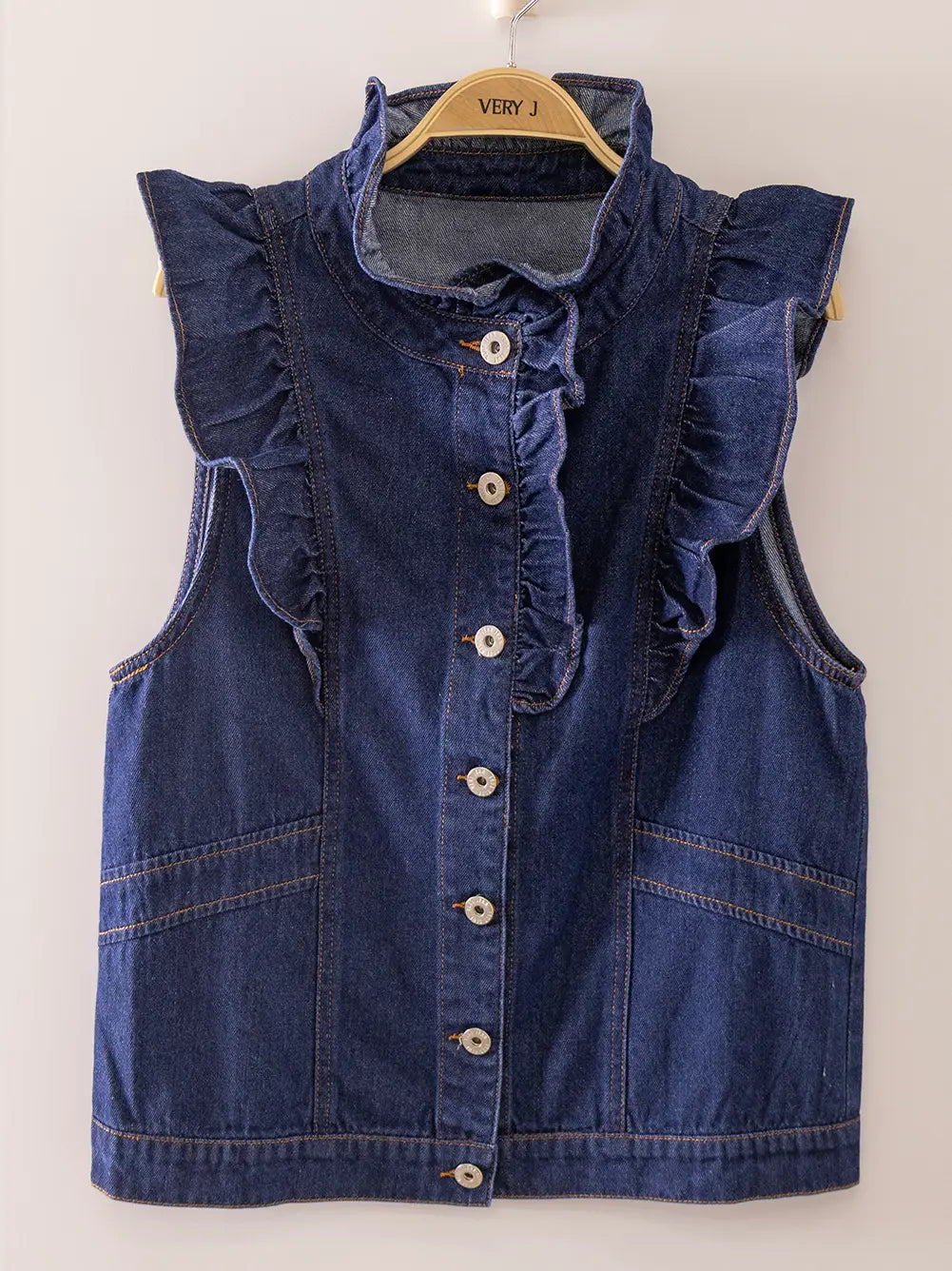 Ruffle Washed Denim Vest