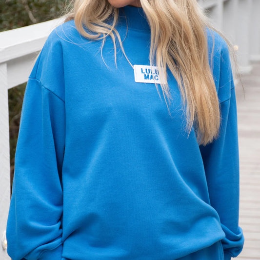 Lulu Mac Terrycloth Mock Neck Bright Blue